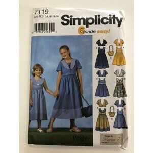 Vintage Simplicity Sewing Pattern 7119 Girls Dress Jacket Bag Size 7-14 Uncut